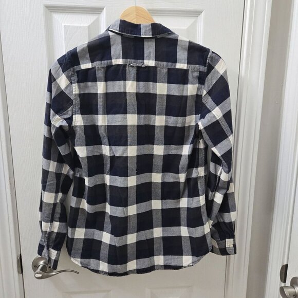 Gap Boyfriend Fit Button up Shirt Womens XS Blue White Plaid Classic Cotton - Picture 2 of 7